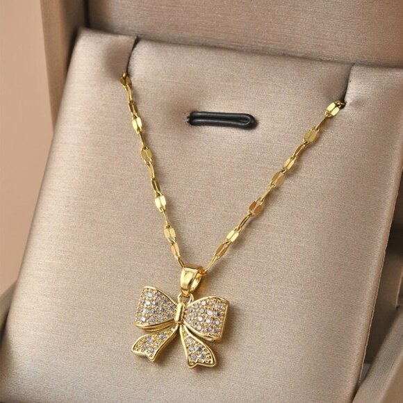 Full Rhinestone Bowknot Stainless Steel Women's Pendant Necklace - Picture 6 of 8